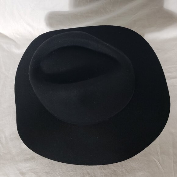 Grace Eleyae Black Wool Wide Brim Fedora - Leather Band - Adjustable - XL main image 8
